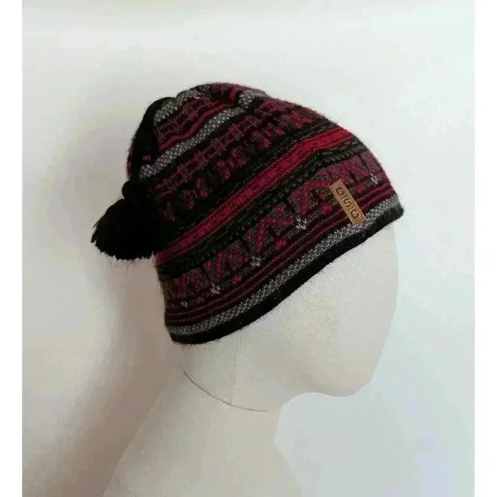 Columbia Aztec Wool Knit Beanie Red Ski Hat Snowboard